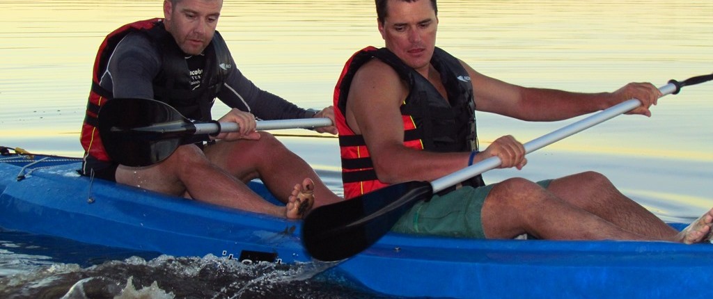 Two men kayaking in Uruguay
